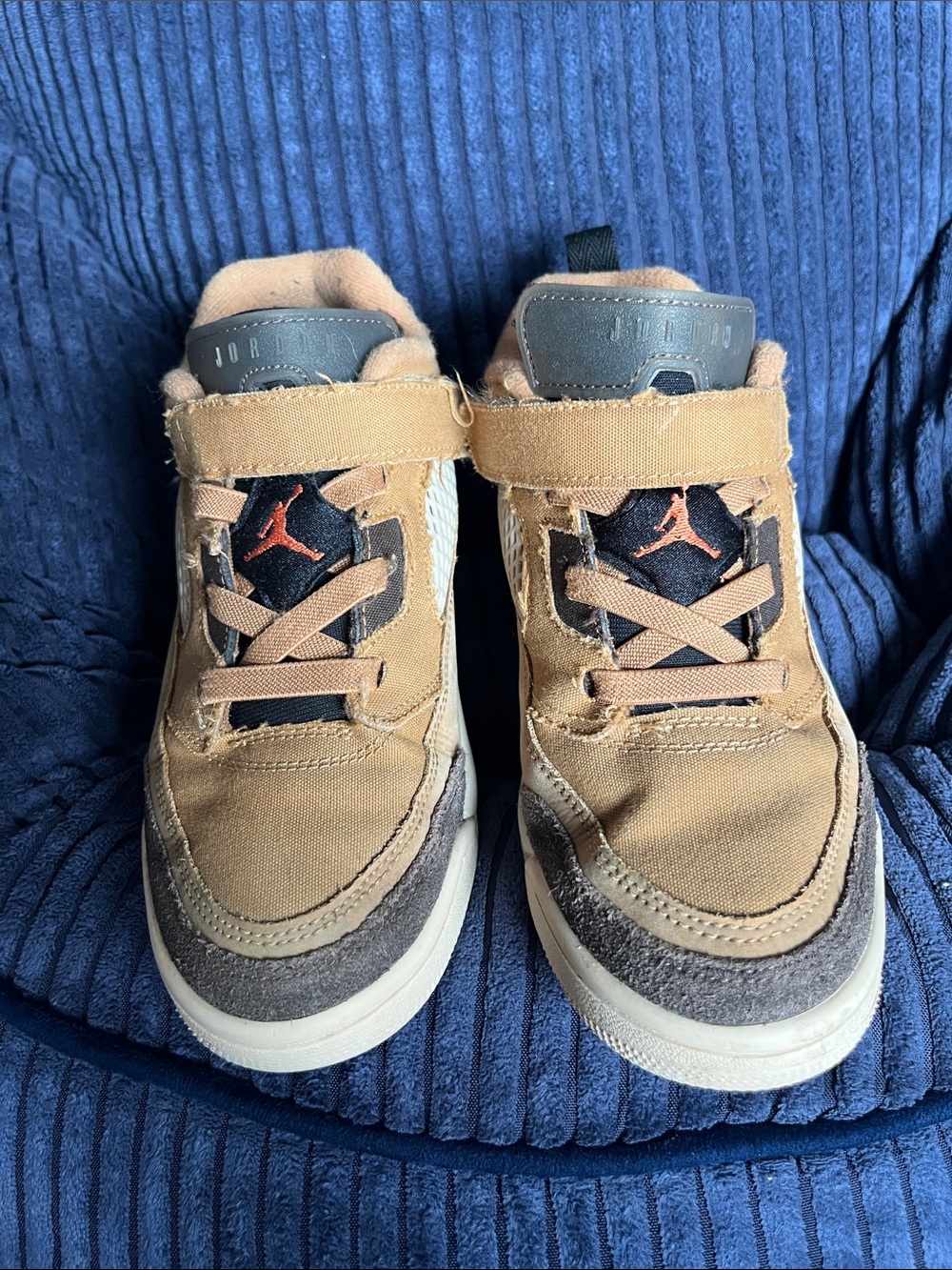 Jordan Kids Tan and Black Sneaker with Orange Jumpman